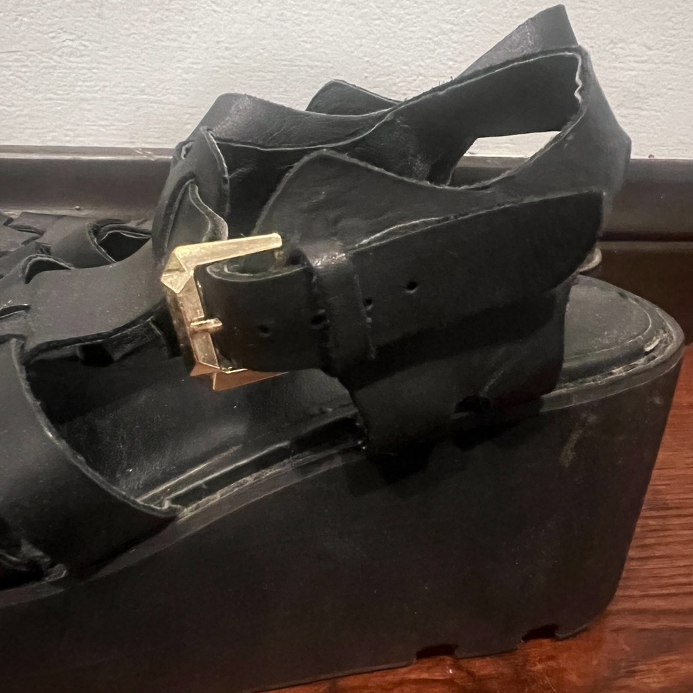 WINDSOR SMITH WOMEN’S LEATHER BLOCK PLATFORM SANDALS, SIZE US 7, BLACK - Picture 11 of 14